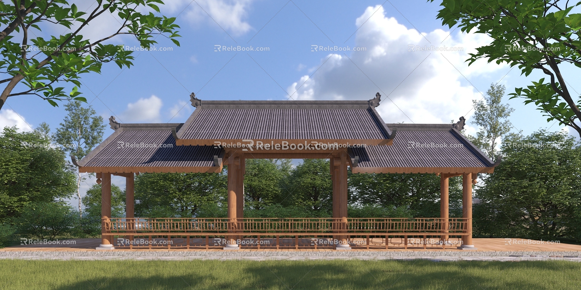 Chinese Style Pavilion Landscape Gallery Pavilion 3d model