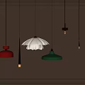 Modern Pendant Lights in Assorted Colors Hanging on Beige Wall with Wooden Trim