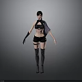 3D Female Character Model In Black Outfit With Gloves Stockings And Purple Accessory