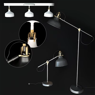 Modern Floor Lamp With Black Shade Gold Metal Accents And Adjustable Arm 3d model