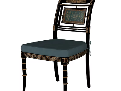 Classic Style Dining Chair With Decorative Back Blue Cushion And Geometric Pattern Legs 3d model
