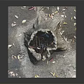 Wooden Stump Sculpture On Square Stone Base With Fallen Leaves Decoration