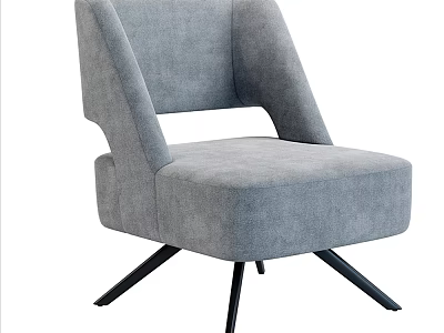 Stylish Gray Fabric Single Seater Sofa With Unique Curved Armrests And Black Metal Legs 3d model
