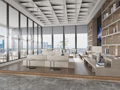 Modern Book Art Space Interior Design With Bookcases And Sofas 3d model