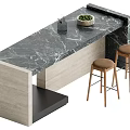 Modern Style Dining Table Set With Marble Countertop And Wooden Bar Stools