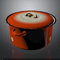 Red Enamel Household Kitchen Pot With White Polka Dots Black Rim And Handle