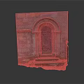 Ancient Stone Wall Structure Featuring Arched Doorway Dark Wooden Door And Stone Steps