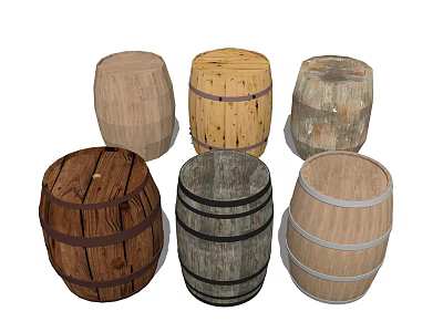 Collection of Rustic Wooden Barrels With Diverse Color And Design Features 3d model