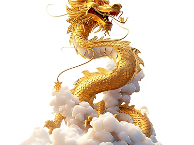 Exquisite Golden Dragon Sculpture With Intricate Scales Whiskers Coiled On White Clouds 3d model