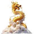 Exquisite Golden Dragon Sculpture With Intricate Scales Whiskers Coiled On White Clouds