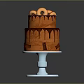Delicious Two Tier Orange Cake With Chocolate Drizzle And Top Decorations On White Cake Stand
