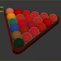 Various Colored Billiard Balls Neatly Arranged in Triangle Rack as Sports Equipment