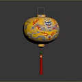 Traditional Yellow Lantern With Dragon Pattern And Red Tassel Furniture Decoration