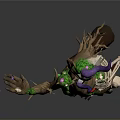 Fantasy Plant Skeleton Hybrid Character Standing With Green Vines And Purple Flowers