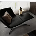Modern Black Leather Chaise Lounge With Plush Cushion Metal Legs And Window Blinds