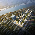 Aerial Planning Of Riverside Urban Area With Buildings