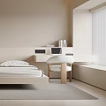 Modern Minimalist Bedroom Interior With Bed Area Rug Wall Art And Recessed Lighting