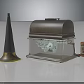 Vintage Electronic Appliance With Classic Horn Speaker And Wooden Cabinet Design