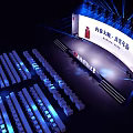 Stage Design For Launch Event With Blue Lighting Large Screen And Audience Seats 3d model