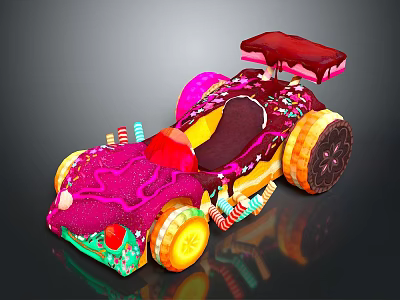 Colorful Cartoon Candy Race Car With Ice Cream Top Cookie Wheels And Sprinkles 3d model