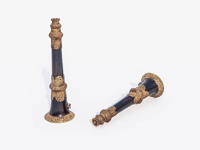 Elegant Musical Instruments and Art Supplies With Golden Carvings and Black Bodies 3d model