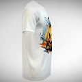 White T-shirt With Scary Pumpkin Print And Fall Leaves For Halloween