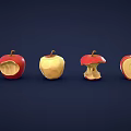 Three Apples Showing Different Stages From Fresh Whole To Bitten And Rotten 3d model