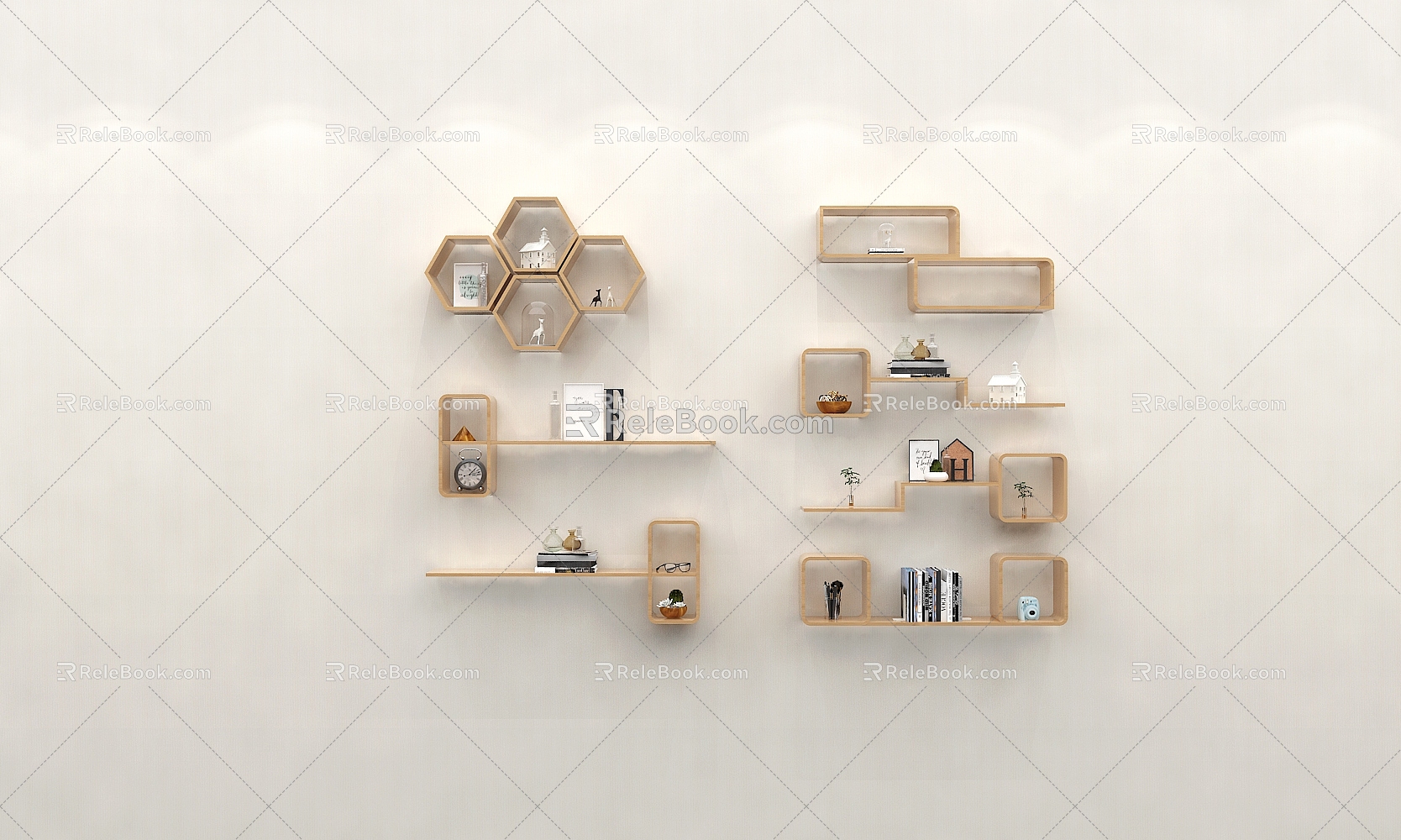 Nordic Wall Storage Rack Bookshelf Wall Book Decoration Cabinet Wall Pendant Decoration 3d model