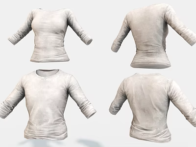 Simple Casual Long Sleeve T-Shirt Front Back View With Round Neck Design 3d model