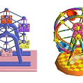 Colorful Amusement Park Rides Including Ferris Wheel And Carousel Teacups With Stars And Flower Design