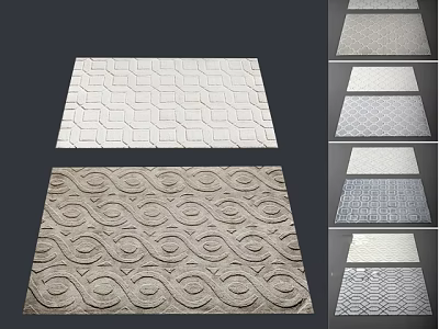 Stylish Square Rugs With Various Geometric And Wavy Patterns For Home Decor 3d model