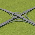 Modern Multi Lane Interchange Bridge Structure Over Green Grass Field 3d model