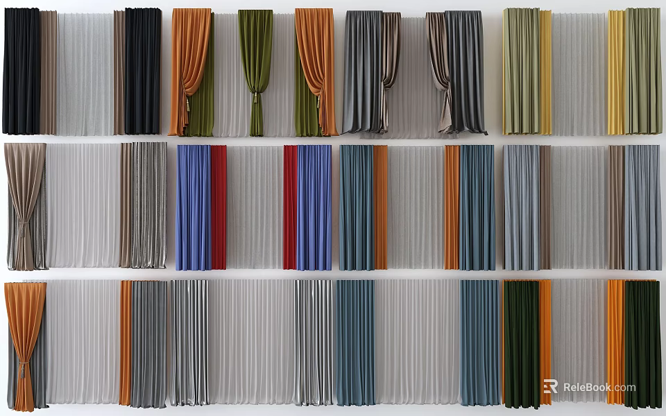 Various Colored Curtains In Multiple Styles For Home Interior Decoration 3d model 