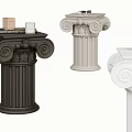 Classical Column Design Side Tables In Black White And Beige With Decorative Tops 3d model