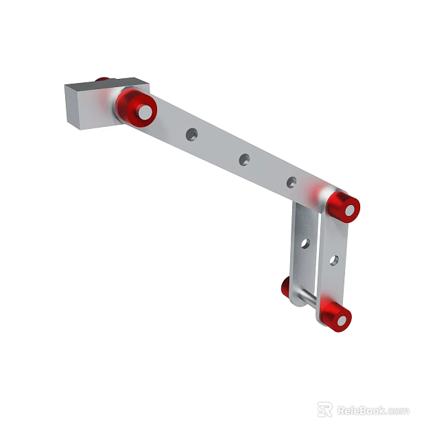 Silver Metal Mechanical Bracket With Red Rollers And Multiple Holes Design 3d model 