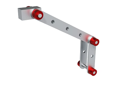 Silver Metal Mechanical Bracket With Red Rollers And Multiple Holes Design 3d model