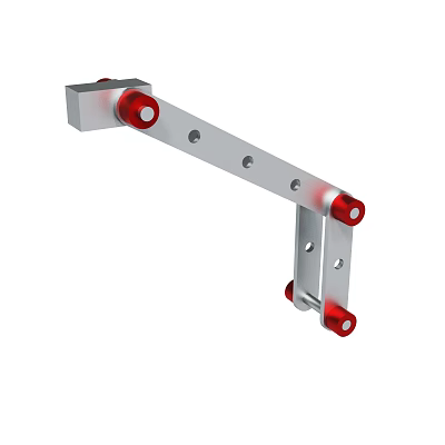 Silver Metal Mechanical Bracket With Red Rollers And Multiple Holes Design 3d model