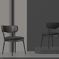 Modern Designer Black Leather Dining Chairs with Sleek Design and Gray Beige Wall Background