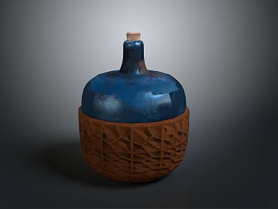 Handcrafted Ceramic Jar With Blue Glazed Lid And Brown Textured Base 3d model