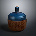 Handcrafted Ceramic Jar With Blue Glazed Lid And Brown Textured Base