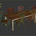 Classic Wooden Dining Table With White Legs And Six Matching Chairs