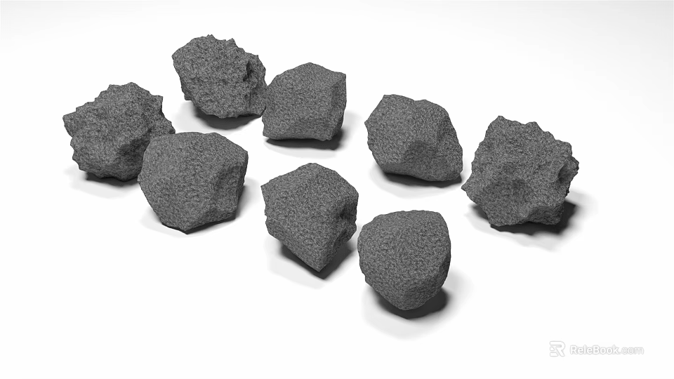Natural Gray Stones and Wooden Pieces Piled Together in Decorative 3d model 