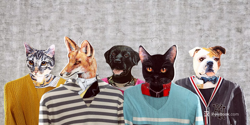 Creative Clothes Hangers With Animal Head Shapes And Colorful Outfits 3d model 