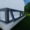 Detached Villa Exterior Featuring White Wall Black Framed Glass Windows And Green Lawn
