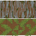 Modern Feature Wall Design With Wooden Slats Green Plants And Gray Background