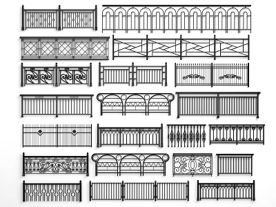 Various Fence Designs With Ornate Patterns Classic Styles And Decorative Railings 3d model