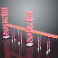 Pink Industrial Style Construction Towers And Bridge Structure With Multiple Support Columns 3d model