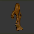 Handcrafted Leopard Wooden Sculpture Standing on a Branch with Realistic Carving Details