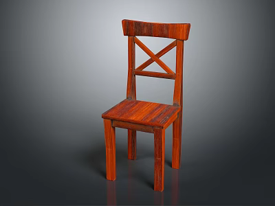 Classic Wooden Chair With Cross Back Design And Solid Wood Structure 3d model