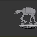 Detailed Metallic Mechanical Walker Model With Icicles On White Base And Mechanical Legs